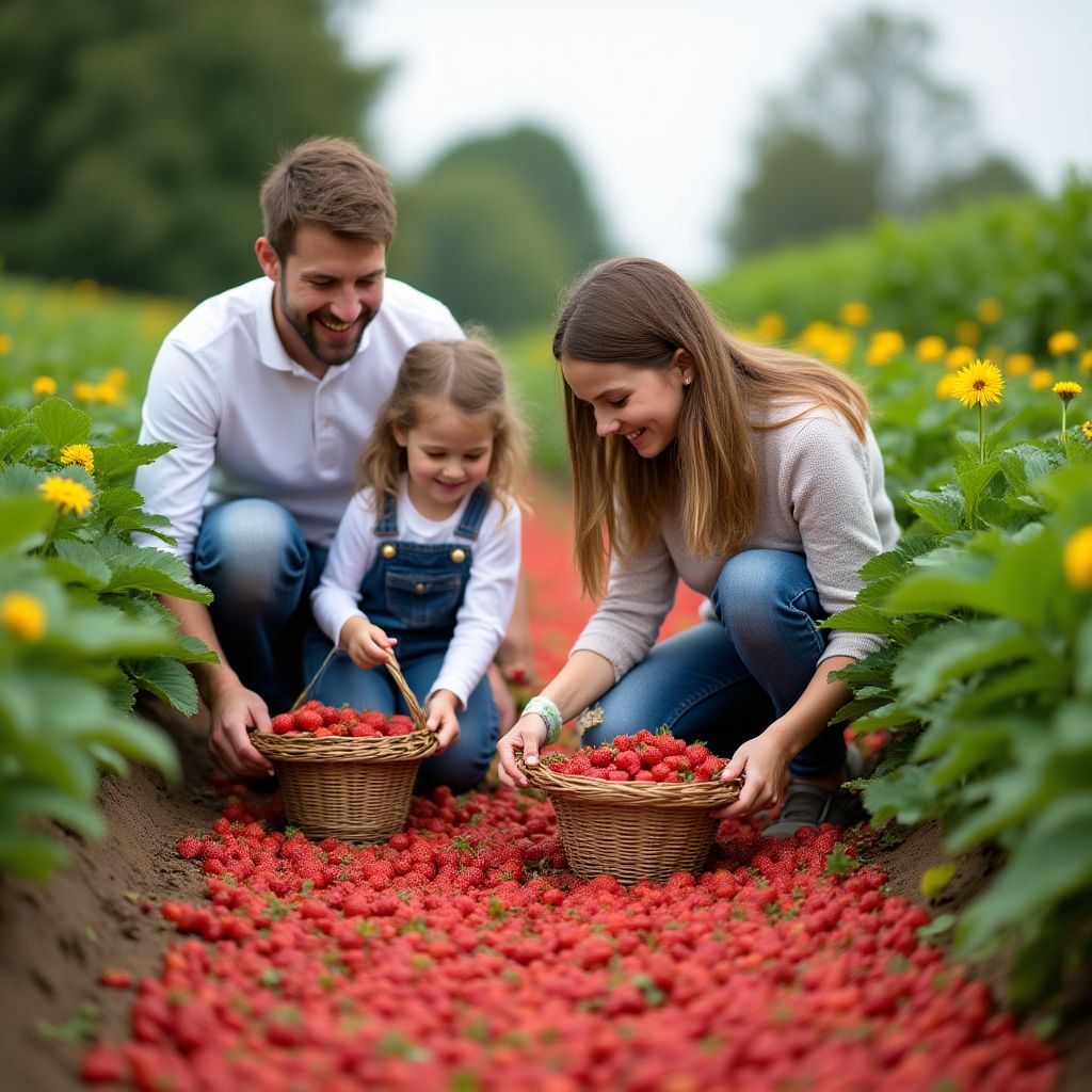 Family strawberry picking