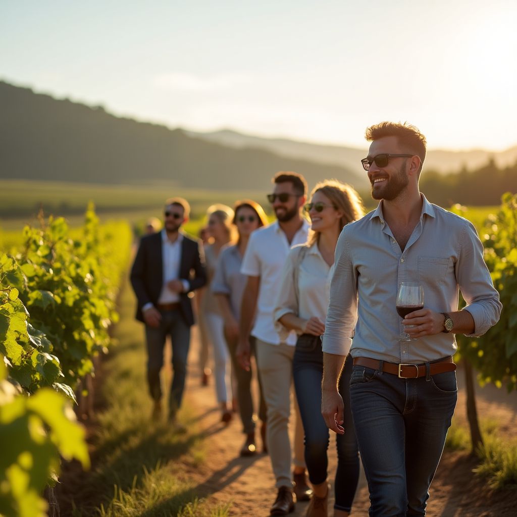Corporate team on a vineyard tour