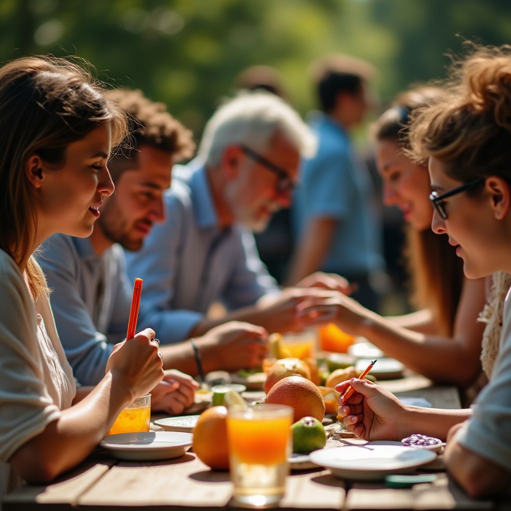 Food enthusiasts sampling fresh produce
