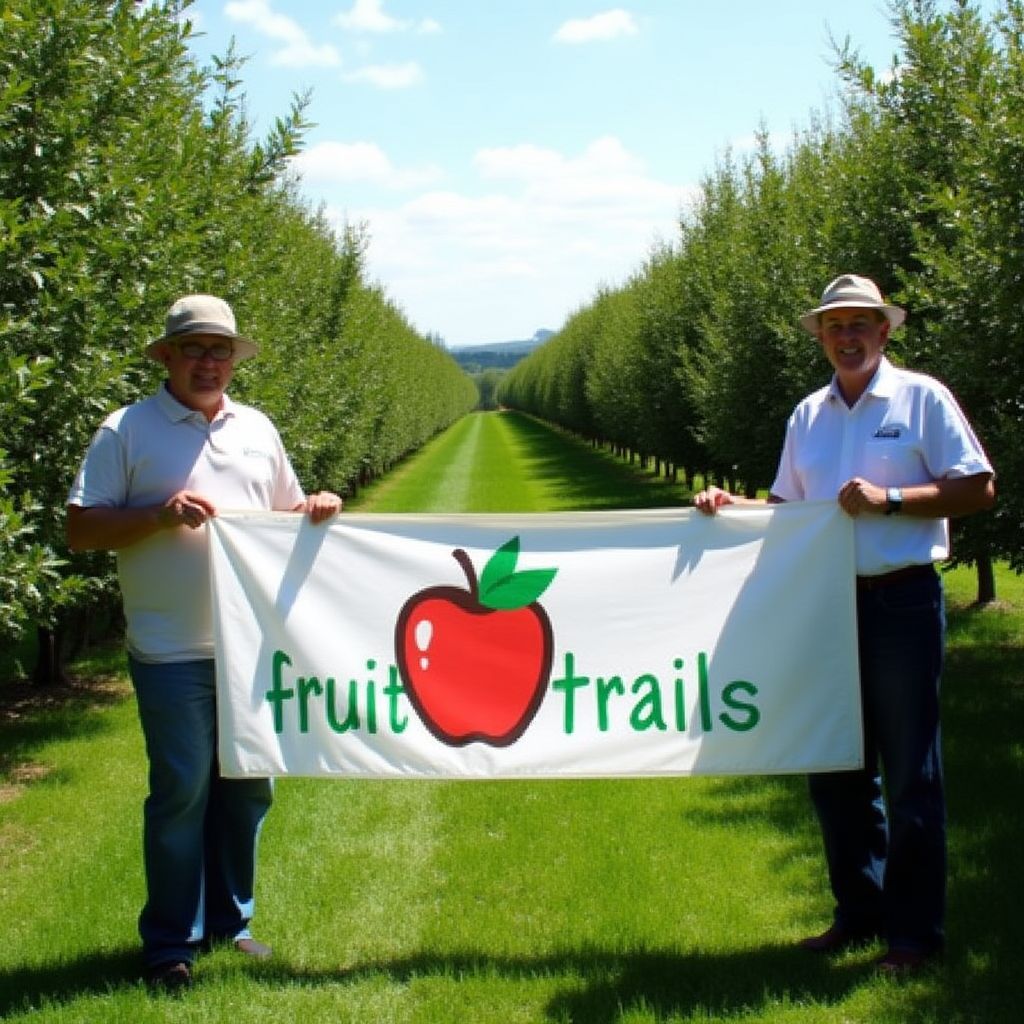The founders of Fruit Trails standing in an orchard
