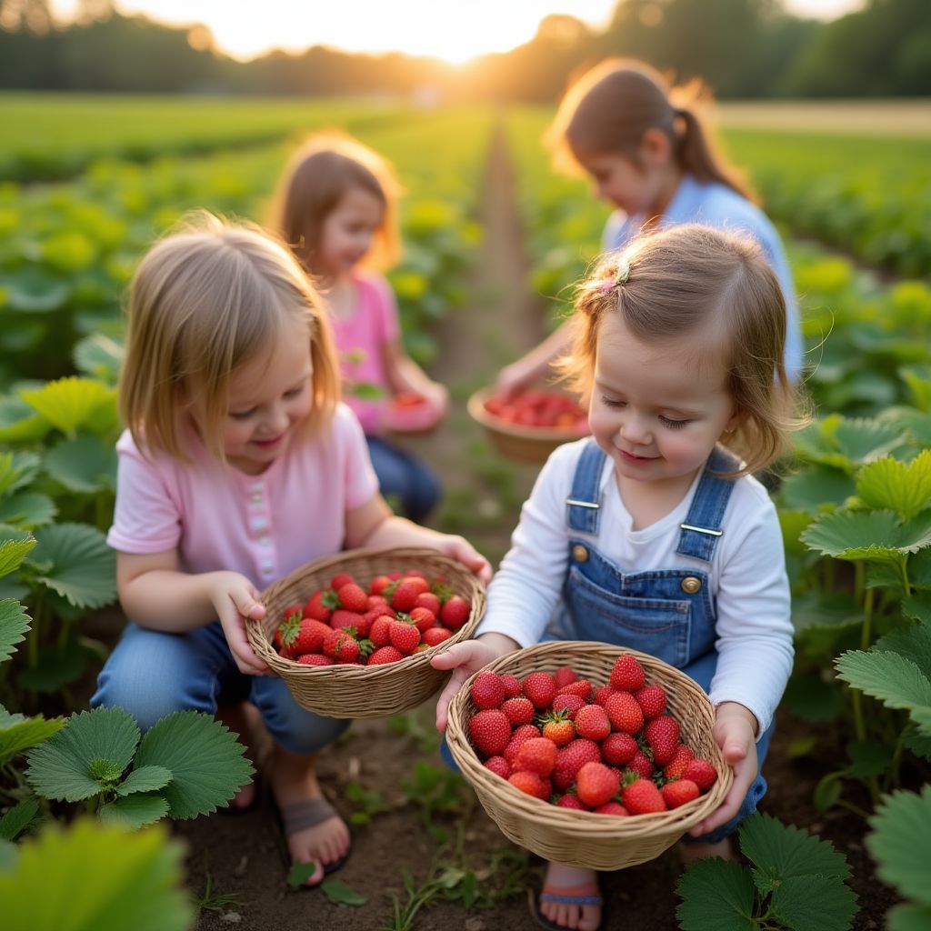 Children picking strawberries
